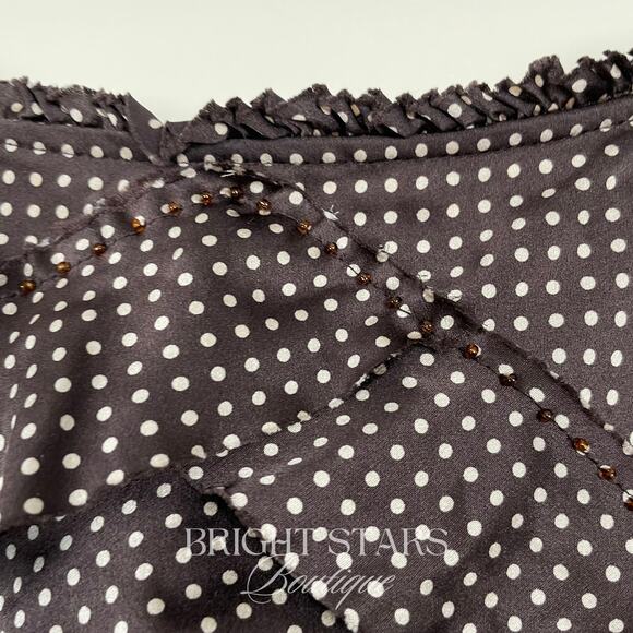 Rare Brown Polka Dot Silk Top Blouse ASO Paige Matthews Charmed Vintage Y2K - Picture 5 of 8